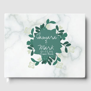 Floral Rose Bunch Wreath Marble Wedding Logo Guest Book