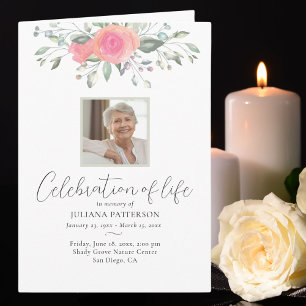 Floral Rose Celebration of Life Photos Funeral  Programme