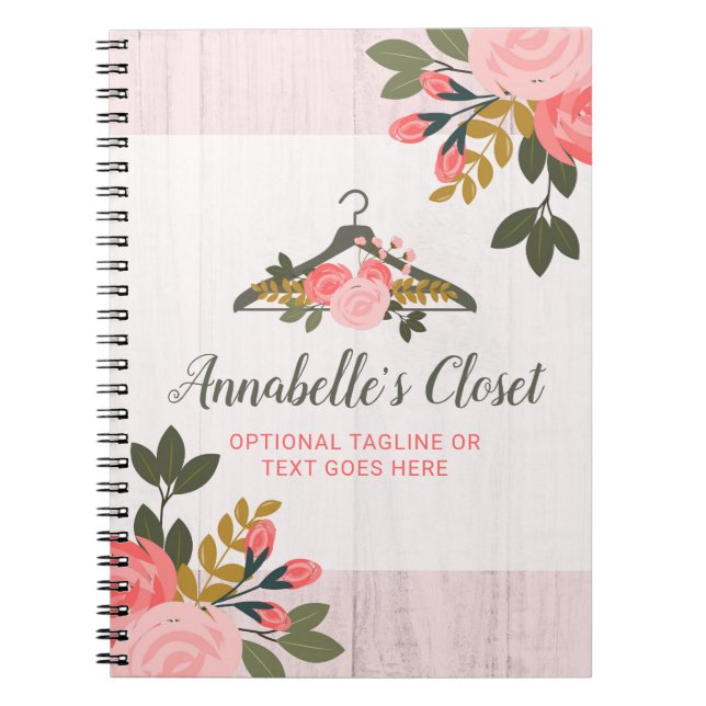 Floral Rose Clothes Hanger Closet Fashion Boutique Spiral Notebook (Front)