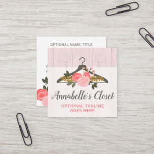Floral Rose Clothes Hanger Closet Fashion Boutique Square Business Card