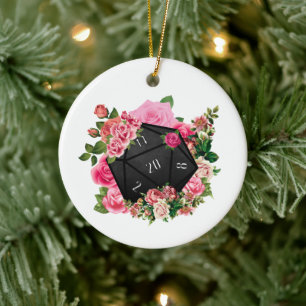 Floral Rose D20 Tabletop RPG Gaming Dice Ceramic Tree Decoration