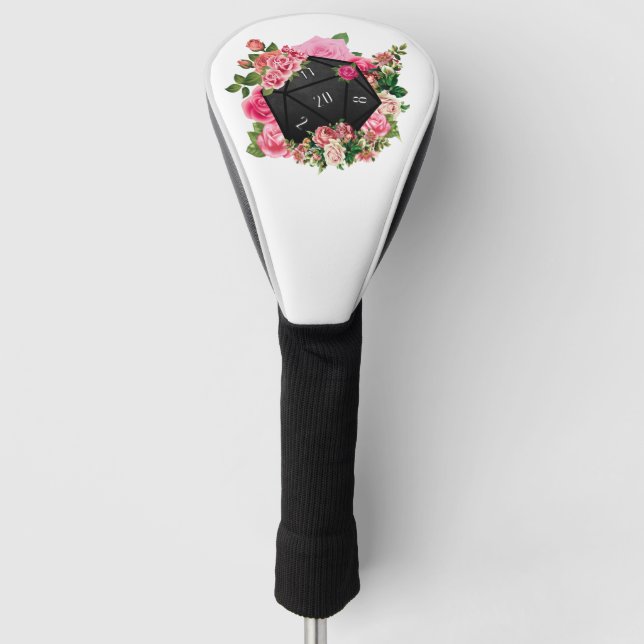 Floral Rose D20 Tabletop RPG Gaming Dice Golf Head Cover (Front)