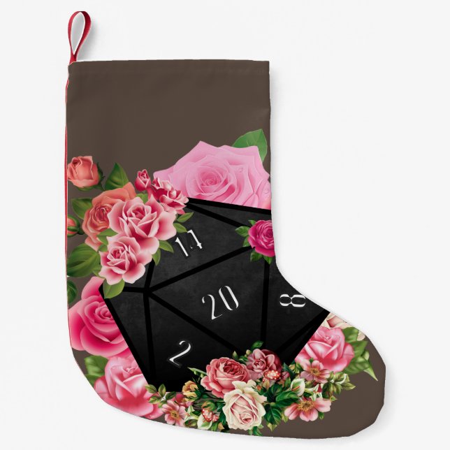 Floral Rose D20 Tabletop RPG Gaming Dice Small Christmas Stocking (Front)
