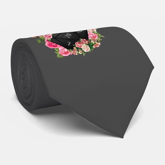 Floral Rose D20 Tabletop RPG Gaming Dice Tie (Rolled)