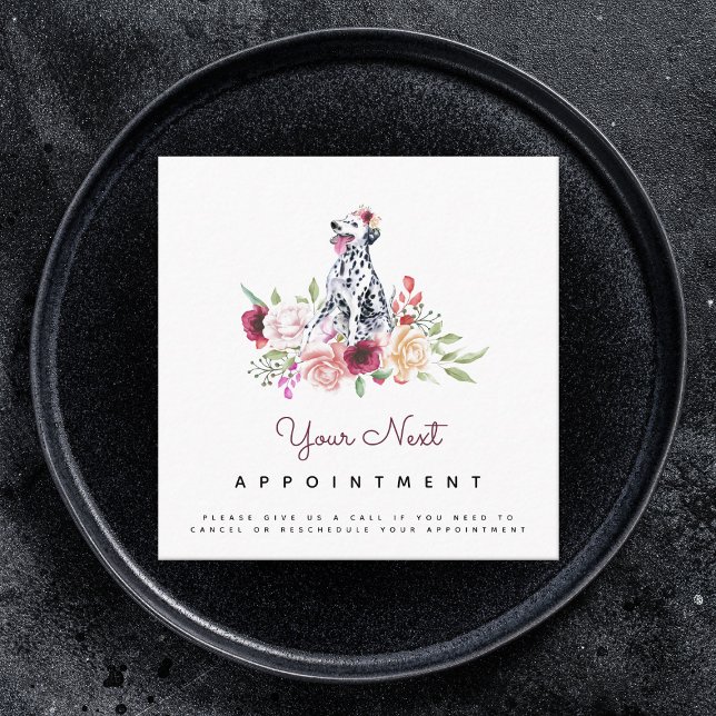 Floral Rose Dalmatian Dog Illustration Appointment Square Business Card (Creator Uploaded)