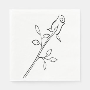 Floral Rose Flower Black & White Wedding / Party Napkin