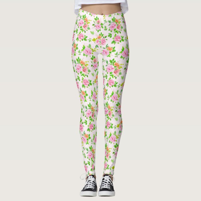 Floral Rose Flowers Pattern-23656  Leggings (Front)