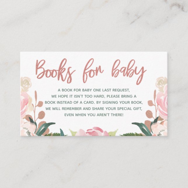 Floral Rose Gold Baby Shower Book Request Insert (Front)