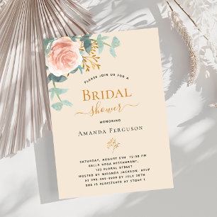 Floral rose gold beige luxury Bridal Shower Invitation