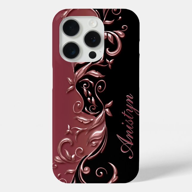 Floral Rose Gold & Black - Personalised Case-Mate iPhone Case (Back)
