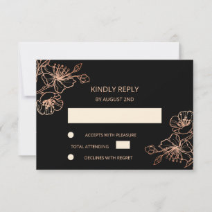 Floral Rose Gold Black Wedding RSVP
