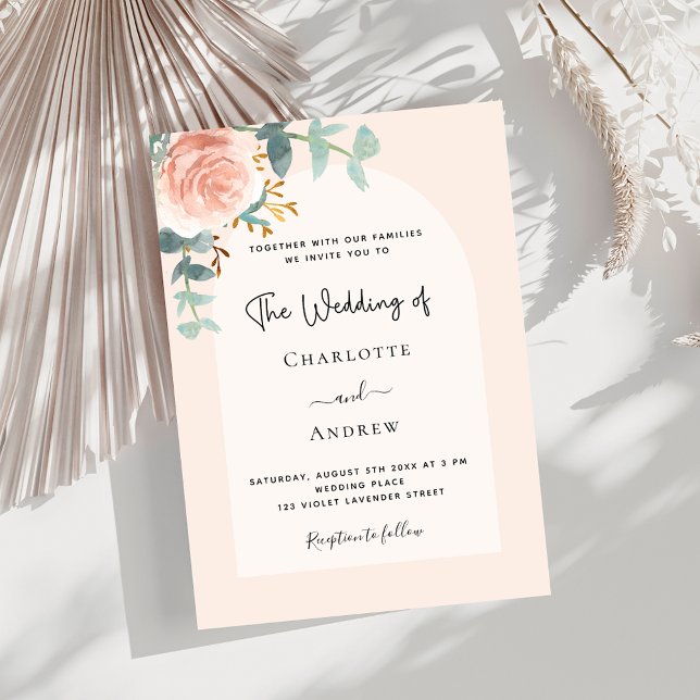 Floral rose gold blush arch luxury wedding invitation (Creator Uploaded)