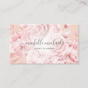 Floral Rose Gold Blush Modern Script Business Card