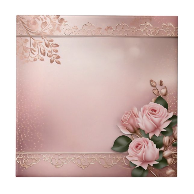 Floral Rose Gold Botanical Tile (Front)