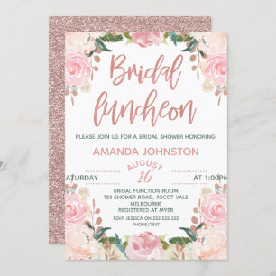Floral Rose Gold Bridal Luncheon Invitations