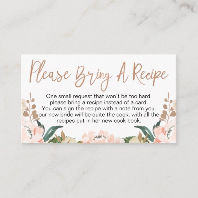 Floral Rose Gold Bridal Shower Recipe Card Request (Front)
