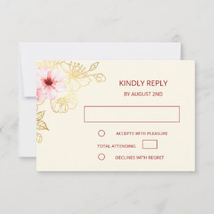 Floral Rose Gold Chinese Wedding RSVP Card