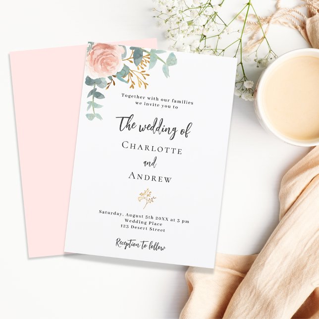 Floral rose gold eucalyptus luxury wedding invitation (Creator Uploaded)