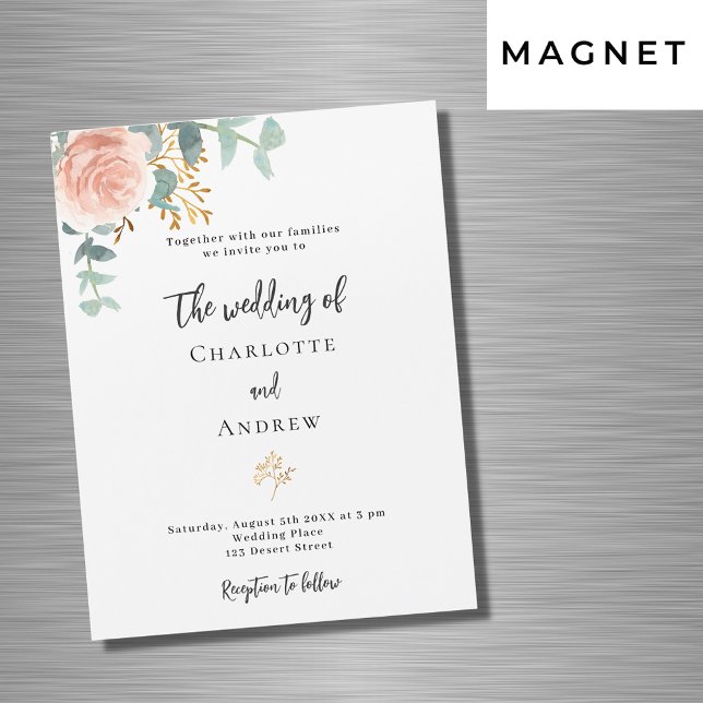 Floral rose gold eucalyptus luxury wedding magnetic invitation (Creator Uploaded)
