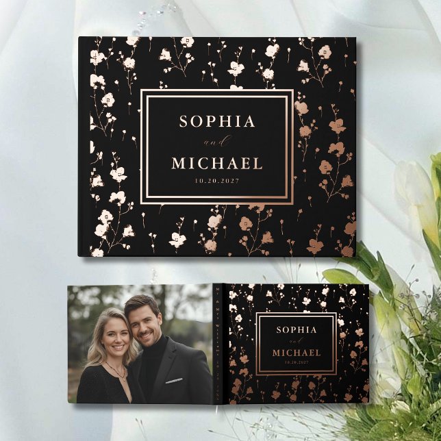 Floral Rose Gold Foil Guest Book Elegant Template (Creator Uploaded)