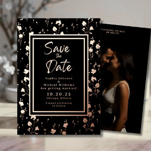 Floral Rose Gold Foil Save the Date Template Photo