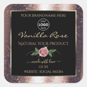 Floral Rose Gold Glitter Black Product Labels Logo