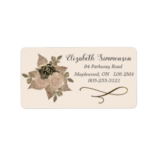 Floral Rose Gold Glitter Sepia Return Address Label