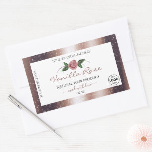 Floral Rose Gold Glitter White Product Labels Logo
