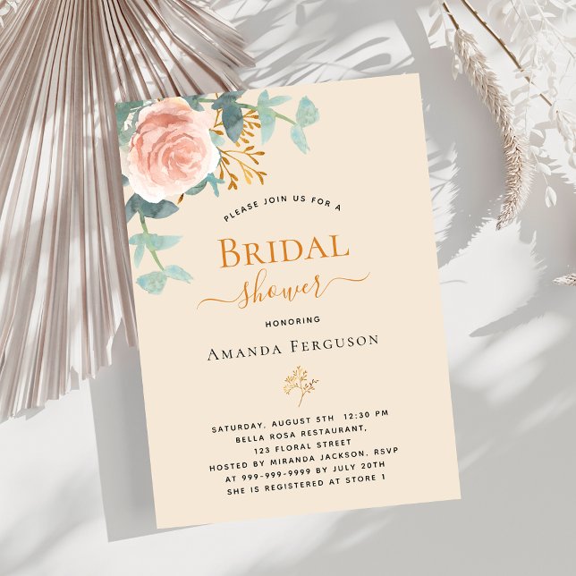 Floral rose gold greenery beige Bridal Shower Invitation (Creator Uploaded)