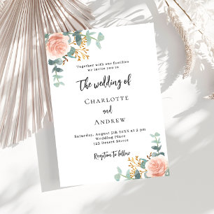Floral rose gold greenery luxury wedding invitation