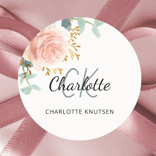 Floral rose gold greenery thank you classic round sticker