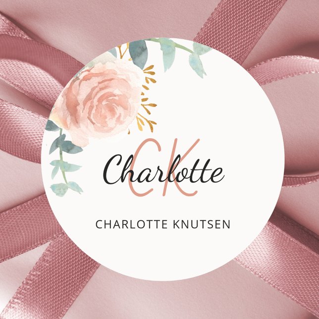 Floral rose gold greenery thank you classic round sticker (Creator Uploaded)