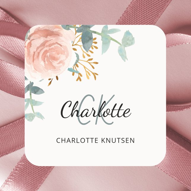 Floral rose gold greenery thank you square sticker (Creator Uploaded)