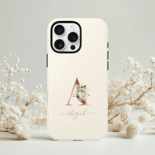 Floral Rose Gold Monogram Letter "A" Ivory iPhone 13 Pro Case