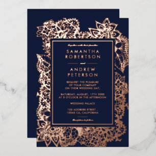 Floral rose gold navy blue wedding