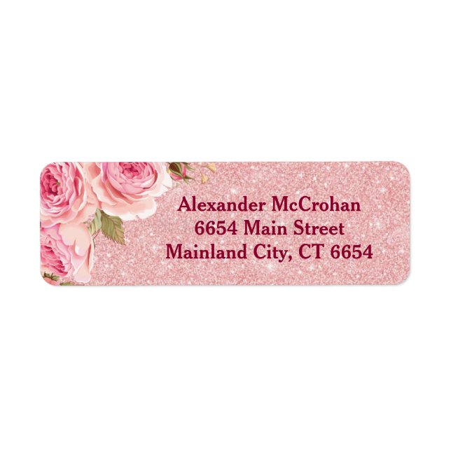 Floral Rose Gold Pink Glitter Return Address (Front)