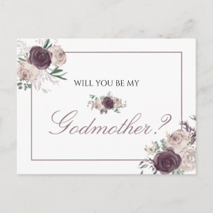 Floral Rose Gold Pink Will You Be My godmother Invitation Postcard
