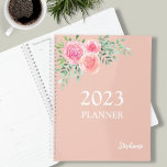 Floral Rose Gold  Planner<br><div class="desc">This pretty planner is decorated with a watercolor bouquet of roses and foliage in shades of pink, blush, and green on a rose gold background. Easily customisable with the year and your name. Use the Design Tool to change the text size, style, or colour. As we create our artwork you...</div>