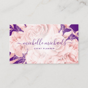 Floral Rose Gold Purple Modern Script Business Card