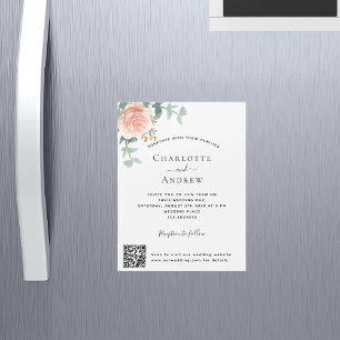 Floral rose gold QR code details luxury wedding Magnetic Invitation