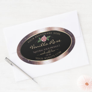 Floral Rose Gold Soft Glitter Black Product Labels