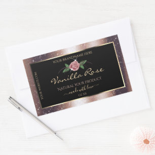 Floral Rose Gold Soft Glitter Black Product Labels