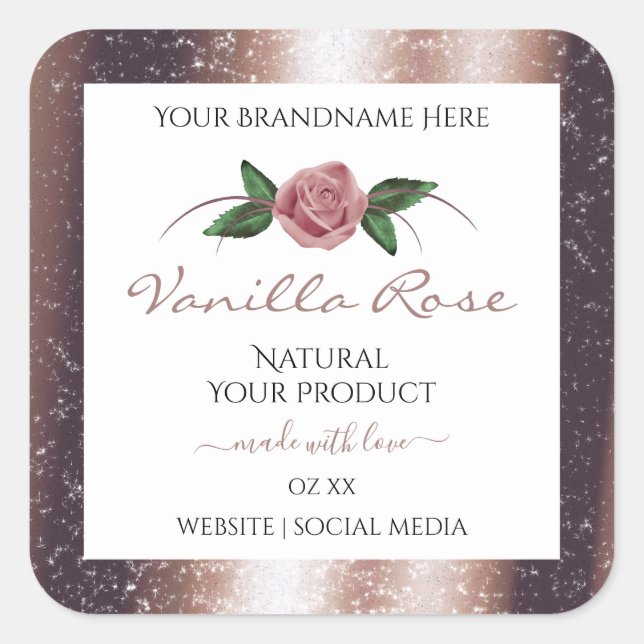 Floral Rose Gold Soft Glitter White Product Labels (Front)
