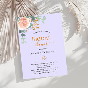 Floral rose gold violet luxury Bridal Shower Invitation