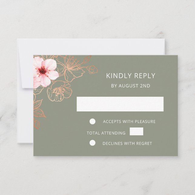 Floral Rose Gold Wedding RSVP Card (Front)