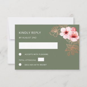 Floral Rose Gold Wedding RSVP Card