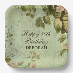 Floral Rose Greenery Birthday Party Paper Plate