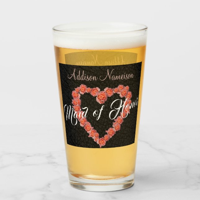 Floral Rose Heart monogram Wedding Party Keepsake Glass (Back Filled)
