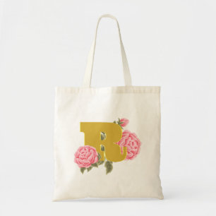 Floral Rose Initial Letter Monogram Name Couple Tote Bag