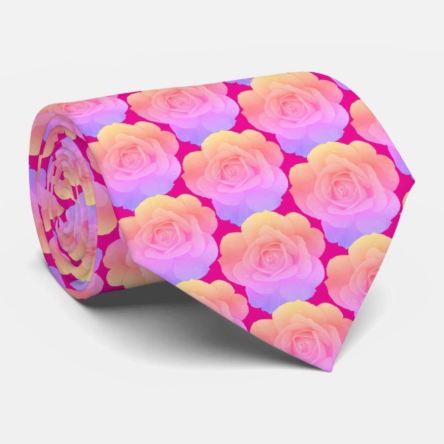 Floral Rose Patterns Hot Pink Abstract Gift Favour Tie (Rolled)